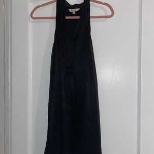 LBD. Black with shimmer. Sheer top layer. Long flaps can knot or let hang open.